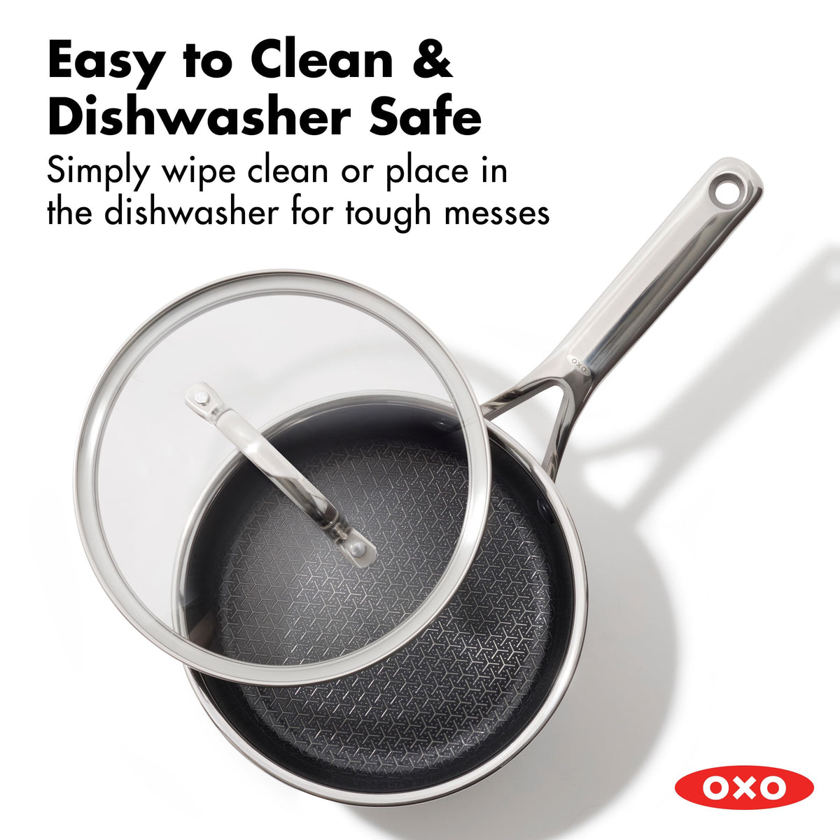 OXO Hybrid nonstick boost layer enhances release and cleanup.