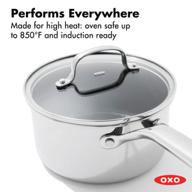 OXO Hybrid raised etched pattern concentrates heat for browning.