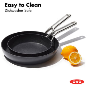 OXO induction-ready base and dishwasher-safe design for busy kitchens.