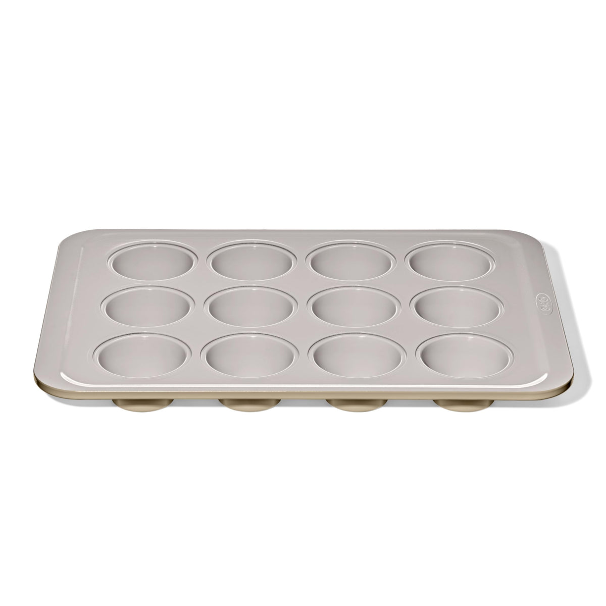 OXO Good Grips muffin pan top view highlights 12-cup layout for even baking