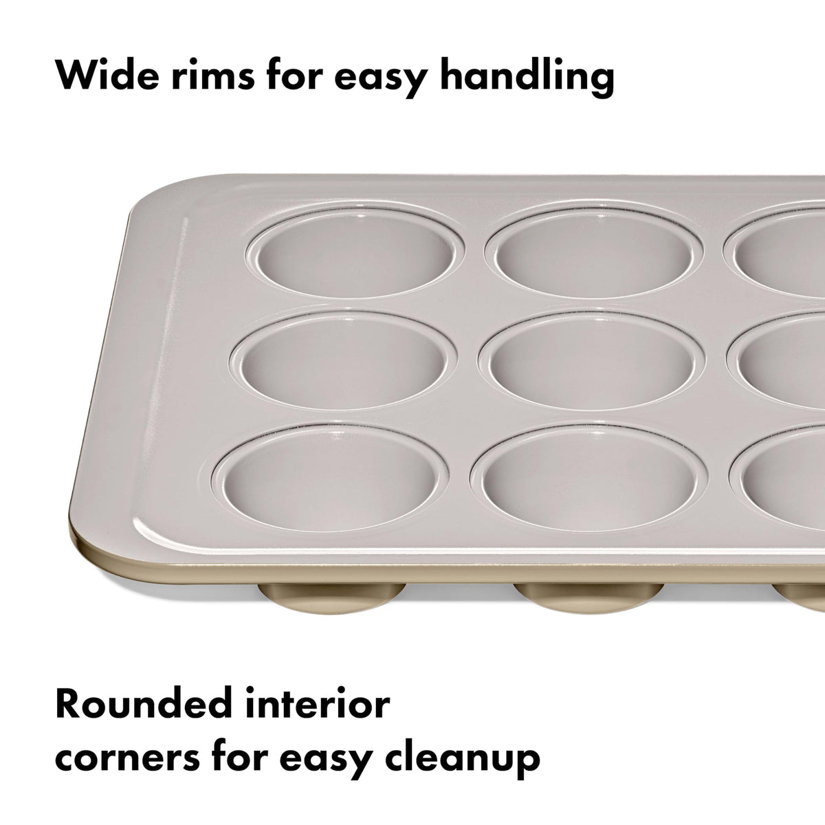 OXO Good Grips muffin pan easy-grip rims enable safe oven transfer