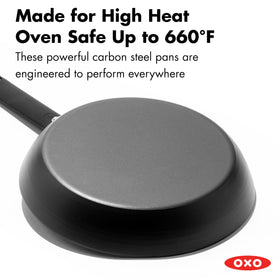 OXO Obsidian 12-inch pan with removable silicone sleeve for comfortable handling