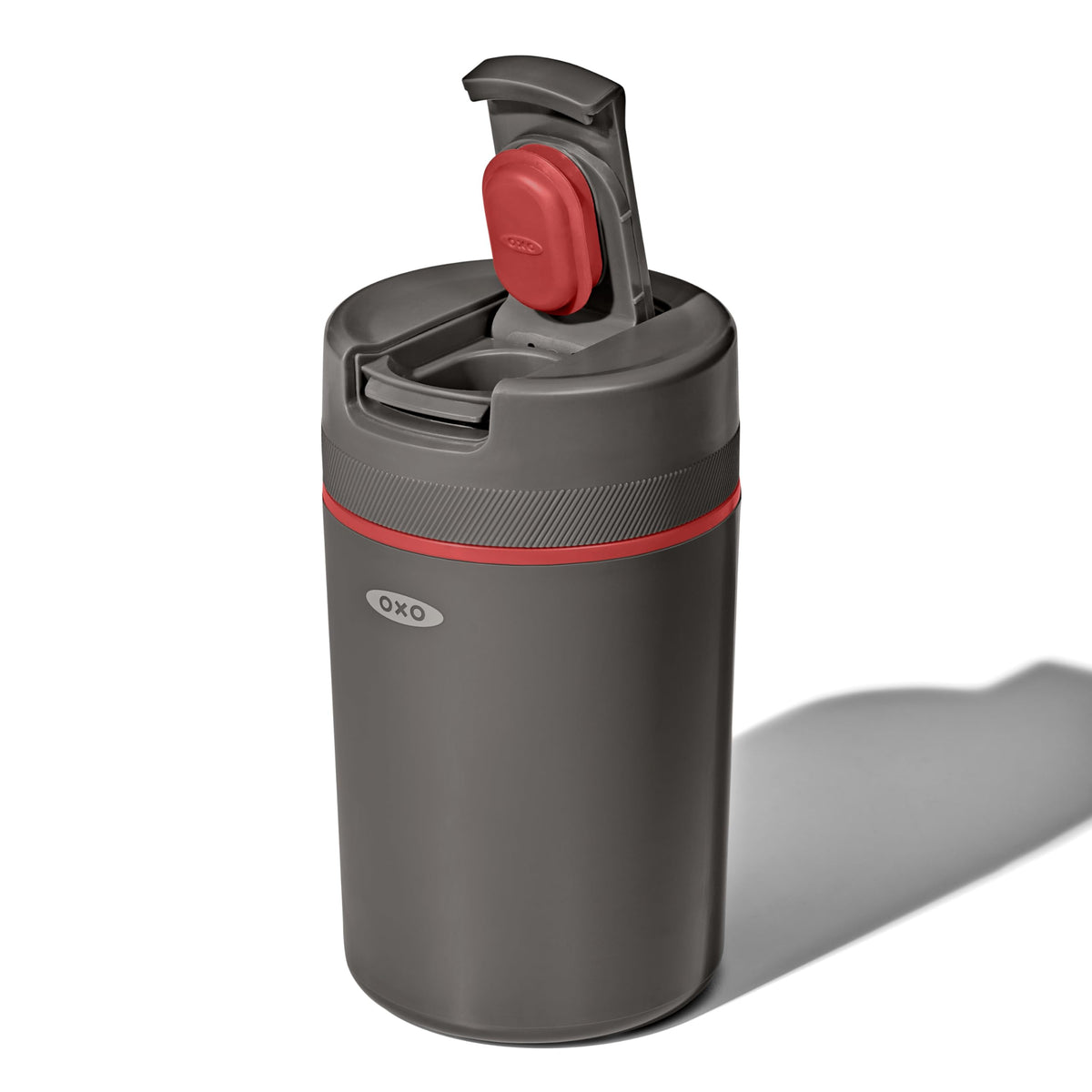 OXO Outdoor Coffee Storage Container with lid securely closed for travel freshness.