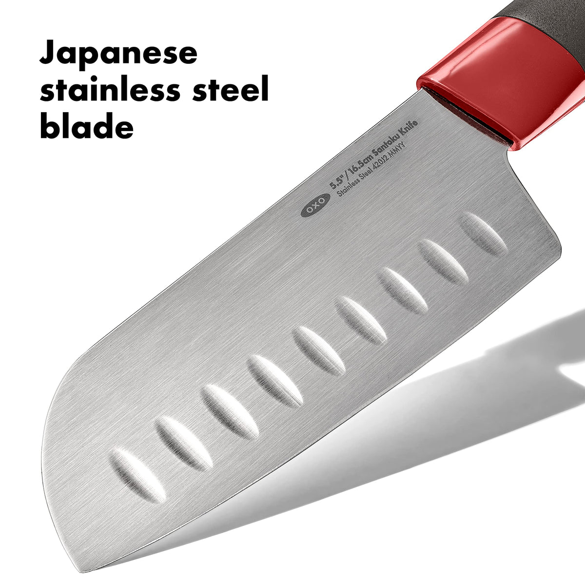 OXO Outdoor Santoku Knife in locking sheath for safe transport.