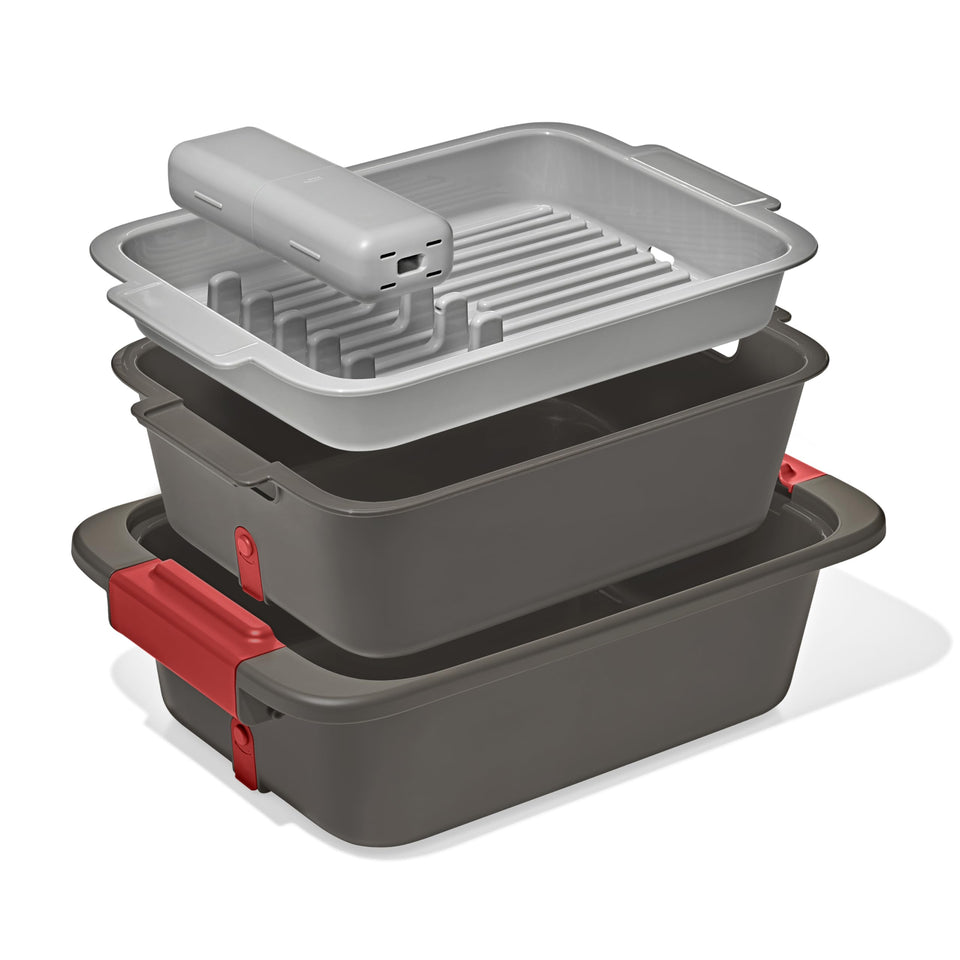 OXO Outdoor Wash, Dry & Stow System overview for camping organization and portability