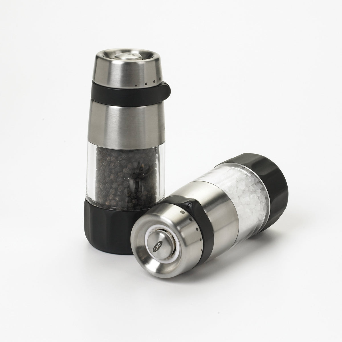 OXO pepper grinder top view highlighting precise grind control.