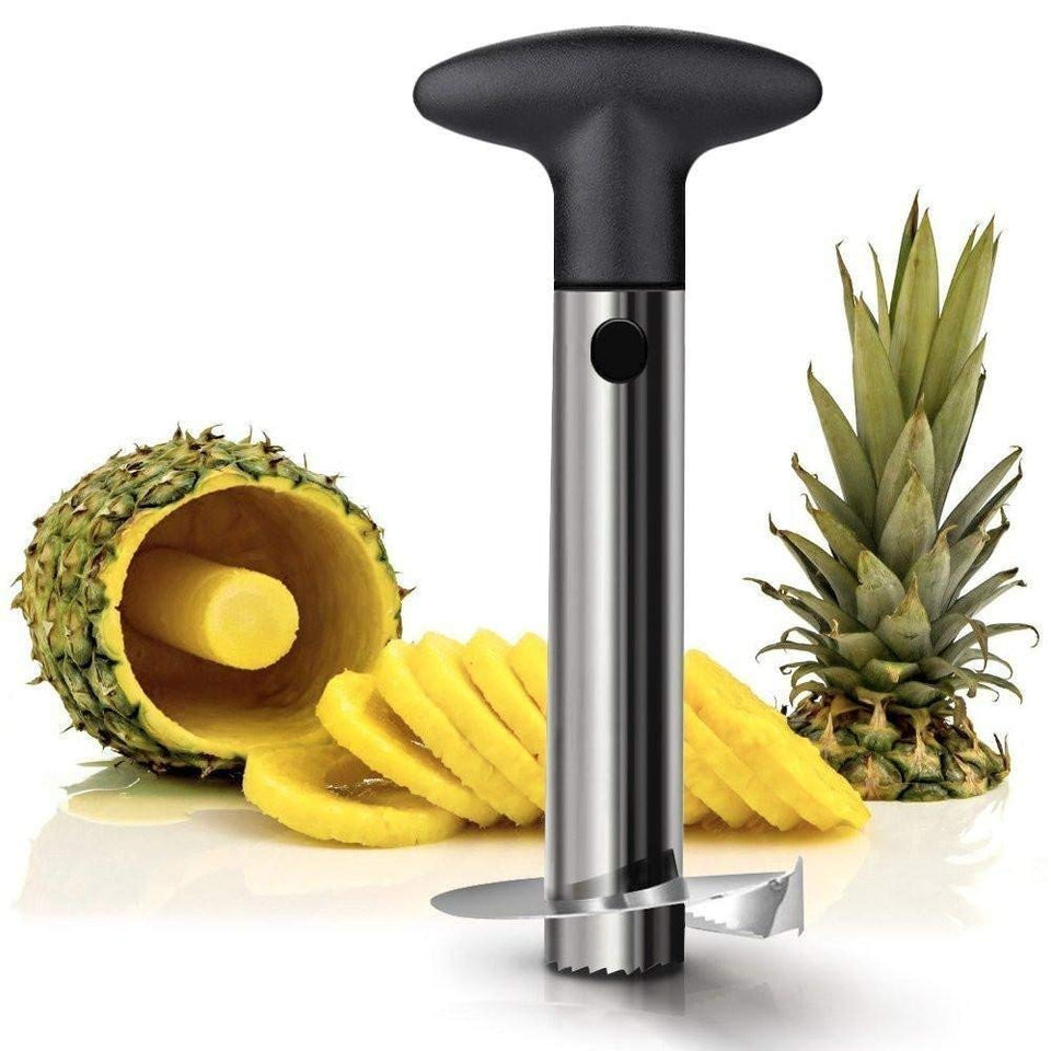 OXO pineapple corer and slicer in action showing quick core and slice of fresh pineapple