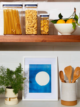 OXO POP stackable design saves space while storing pasta, flour, or sugar.