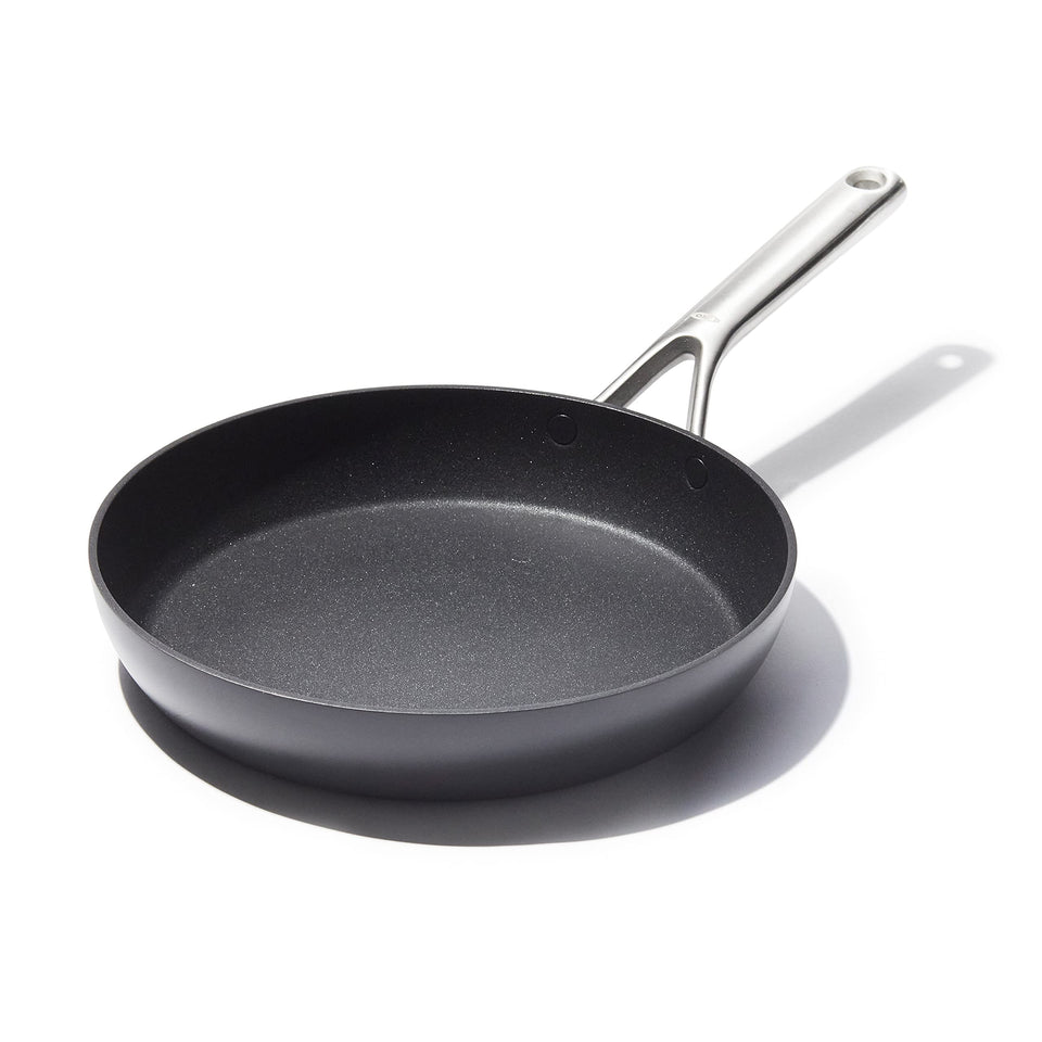 OXO Professional 10-inch frying pan with diamond coating for easy food release.