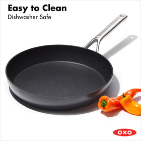 Dishwasher- and oven-safe design for versatile cooking with OXO Professional pan.