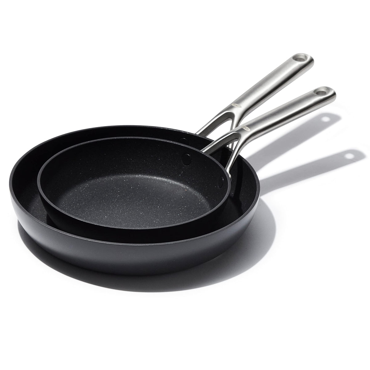 OXO Professional 8-inch frying pan with diamond-reinforced ceramic nonstick for easy release.