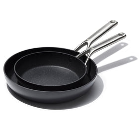 OXO Professional 8-inch frying pan with diamond-reinforced ceramic nonstick for easy release.