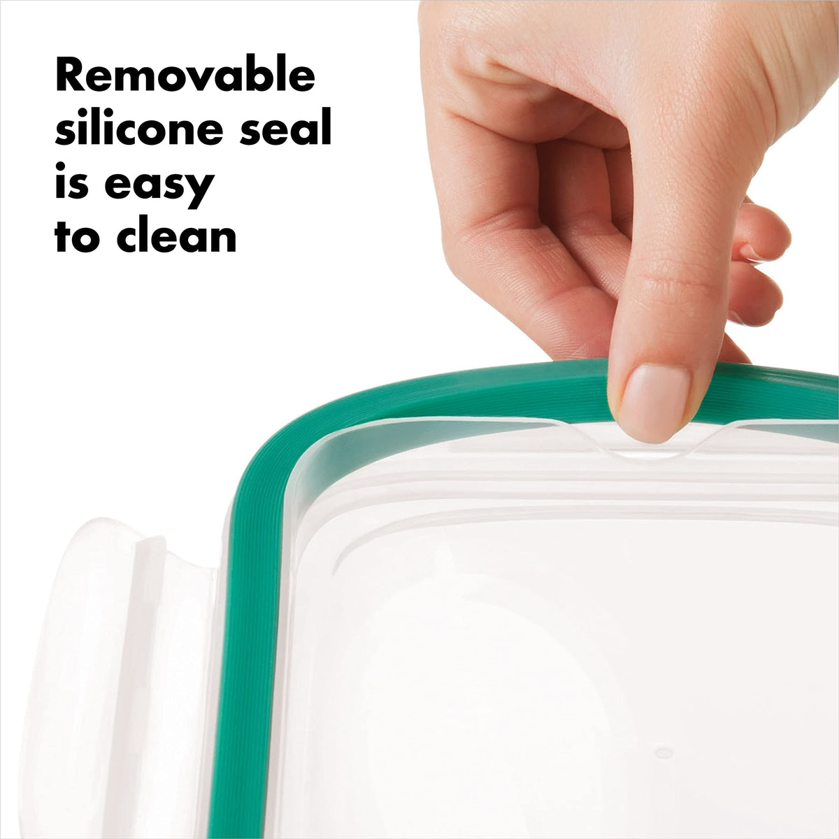 OXO removable silicone seal cleans easily for quick maintenance.