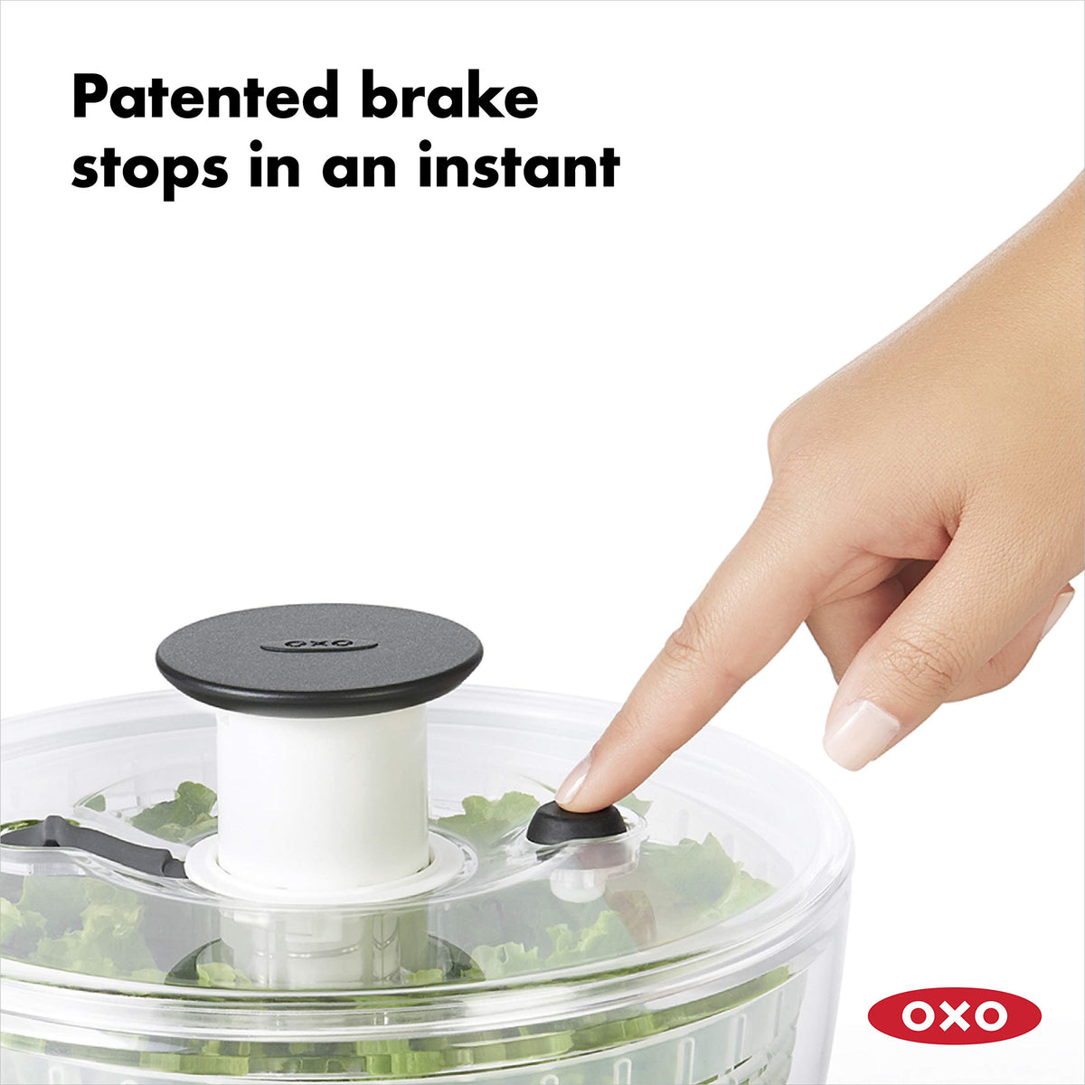 OXO Salad Spinner displaying 5 qt capacity for large batches