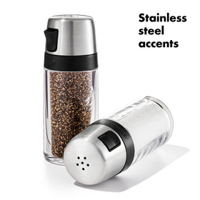 OXO shaker set displayed on a kitchen counter for convenient access.