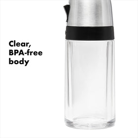 OXO clear body shaker demonstrates remaining seasoning at a glance.