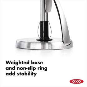 OXO SimplyTear brushed stainless steel finish adds kitchen style.