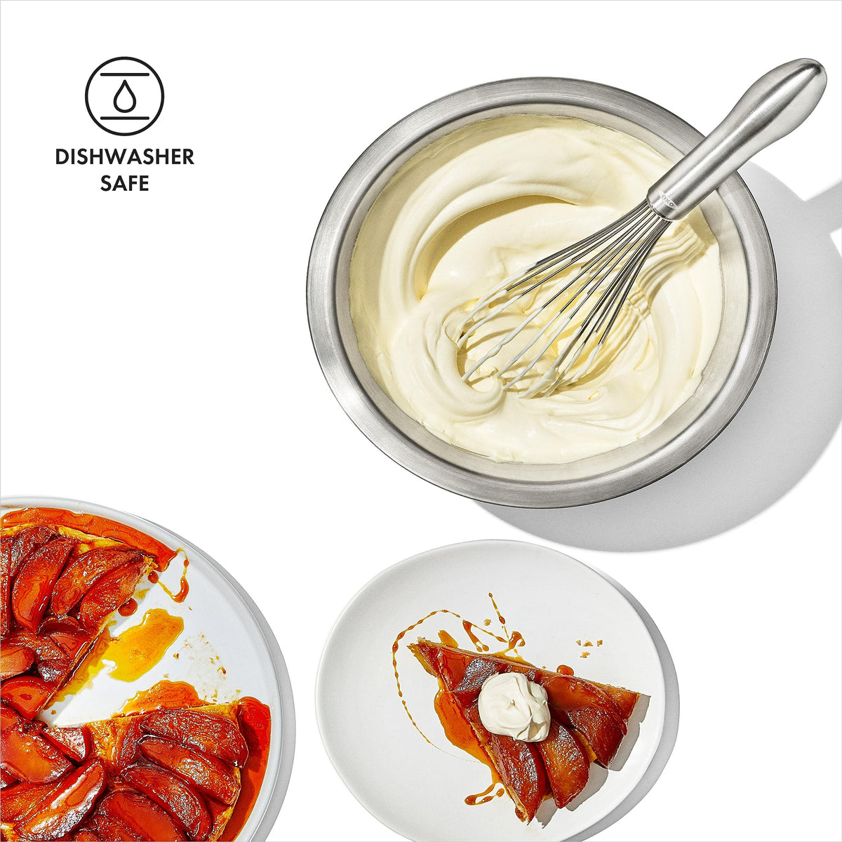 OXO Steel 11-In Whisk dishwasher safe for easy cleanup.
