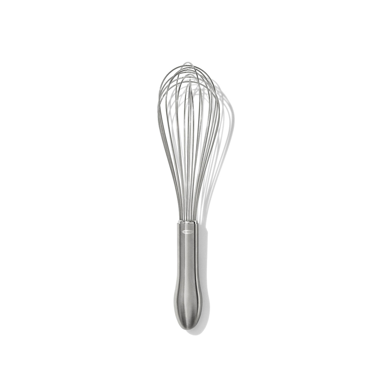 OXO Steel 11-In Whisk with ergonomic handle for comfortable mixing.