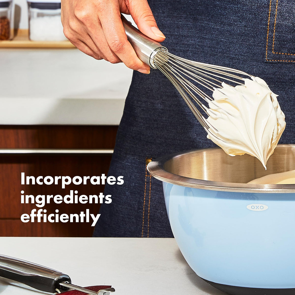 OXO Steel 11-In Whisk wire design for efficient blending.