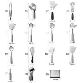 OXO Steel 15-Piece Slotted Spoon for draining and serving with ease.