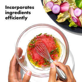 OXO SteeL 9-Inch Whisk palm-fit design for easy mixing.