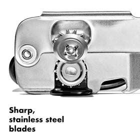 OXO SteeL can opener cushioned handles reduce hand fatigue in use