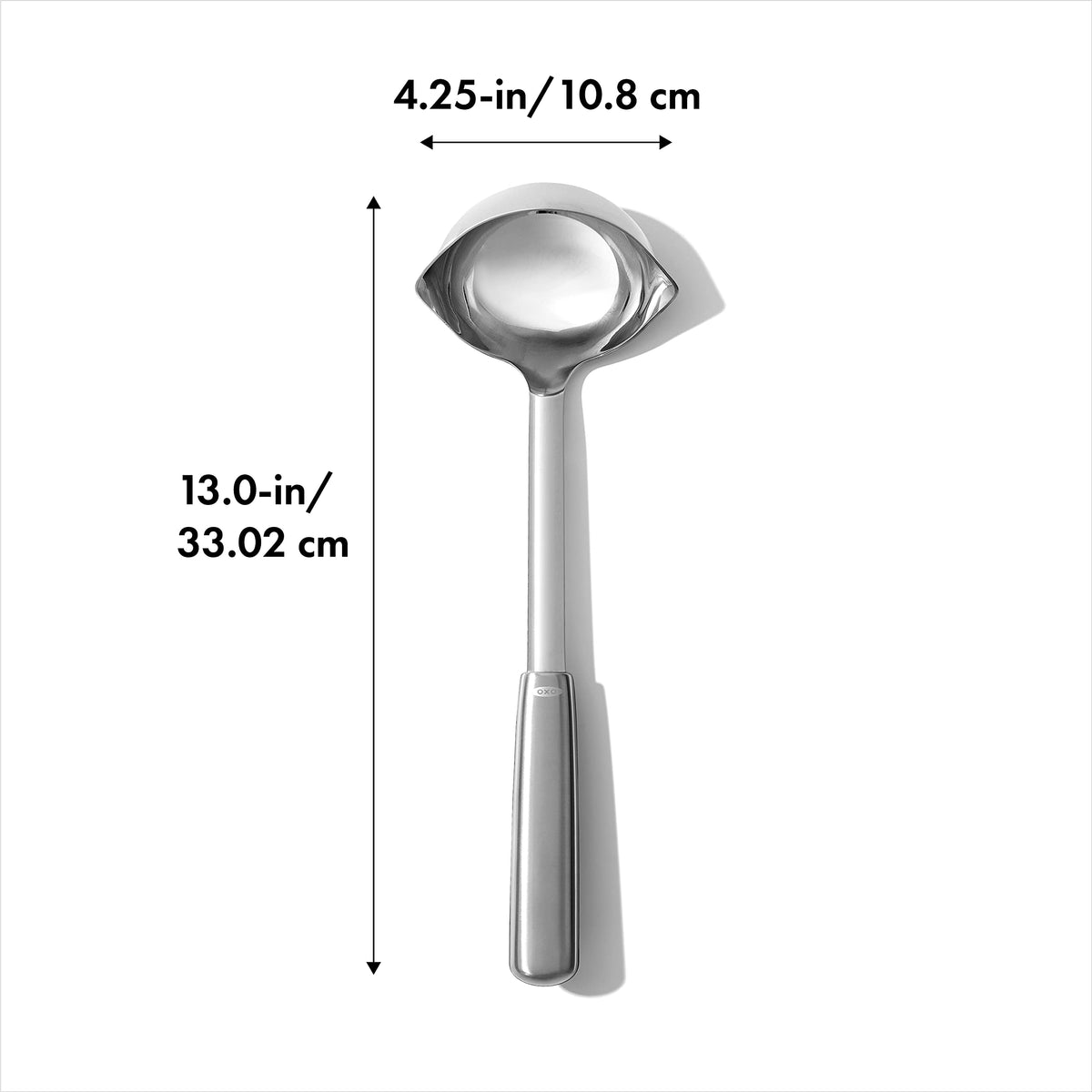OXO Steel Ladle sturdy construction designed for table service.