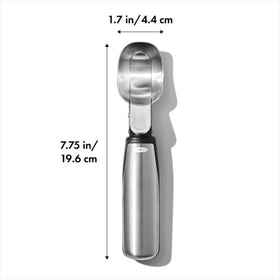 OXO Steel Lever Ice Cream Scoop offers easy release and steady control.