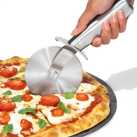 OXO Steel Pizza Wheel handle with soft grip offering comfortable leverage