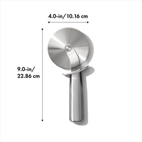OXO Steel Pizza Wheel thumb guard visible for finger safety during slicing