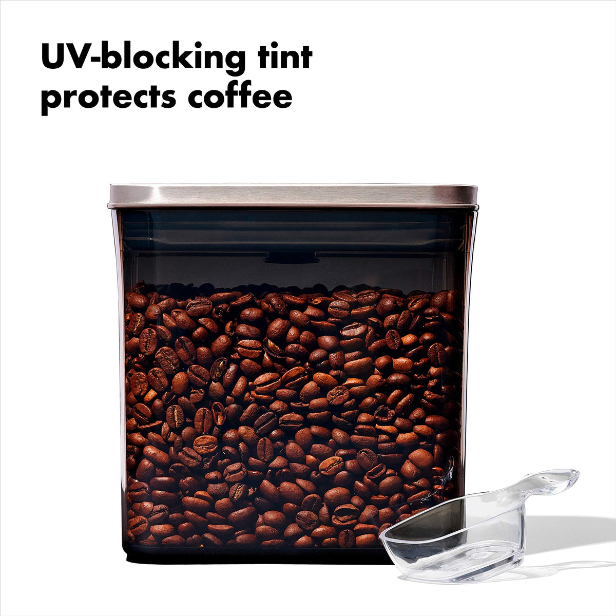 OXO Steel POP coffee container 1.7 qt fits a 1 lb bag.
