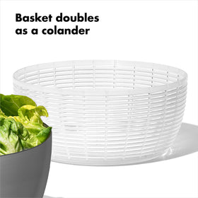 OXO Steel Salad Spinner base stays steady on the countertop
