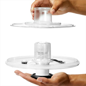 OXO Steel Salad Spinner serving bowl ready for table presentation
