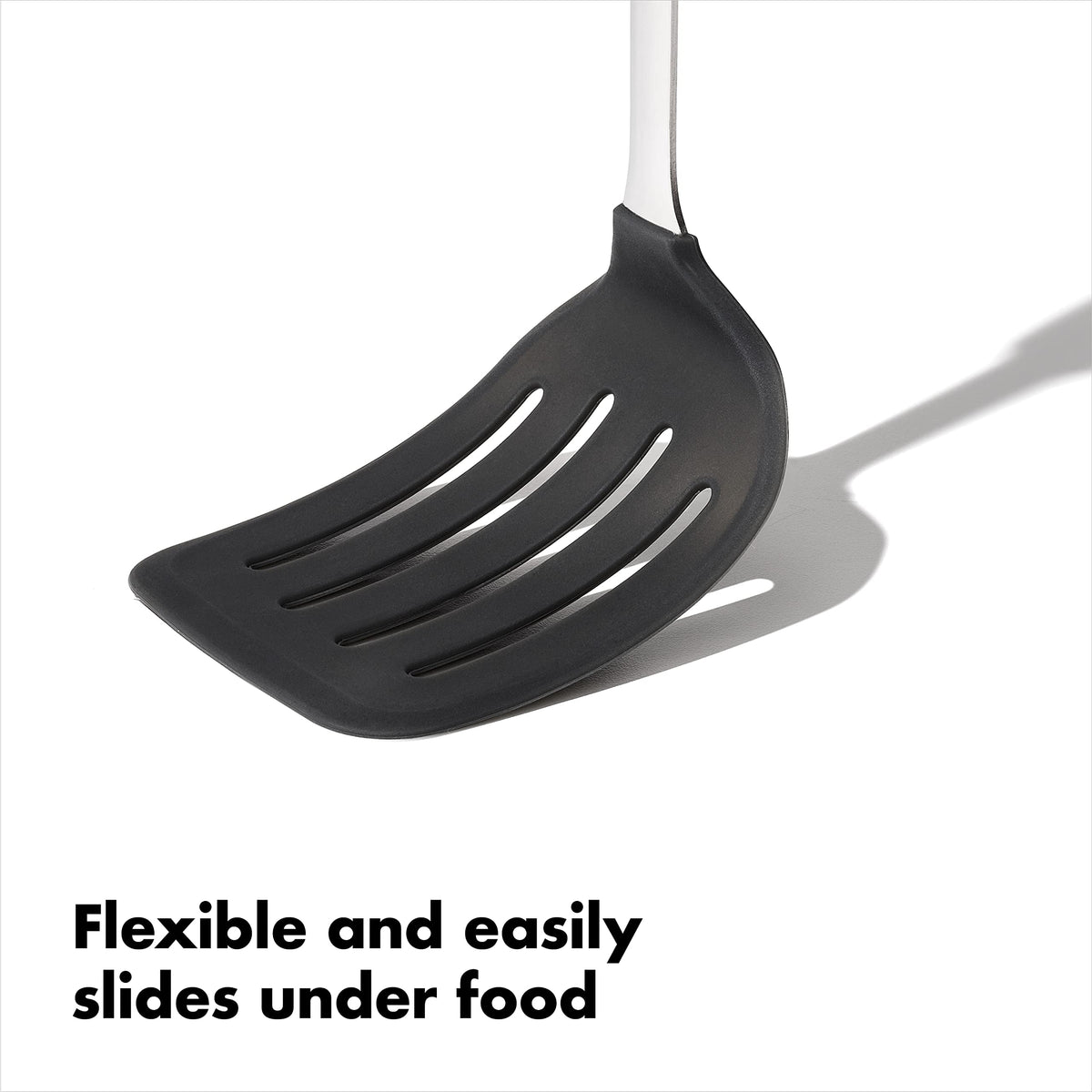 OXO Steel Silicone Flexible Turner dishwasher safe for easy cleanup after cooking