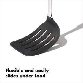 OXO Steel Silicone Flexible Turner dishwasher safe for easy cleanup after cooking