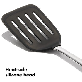 OXO Steel Silicone Flexible Turner flex edge slides under delicate foods like eggs