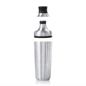 OXO Steel Shaker close-up shows sturdy grip on body.