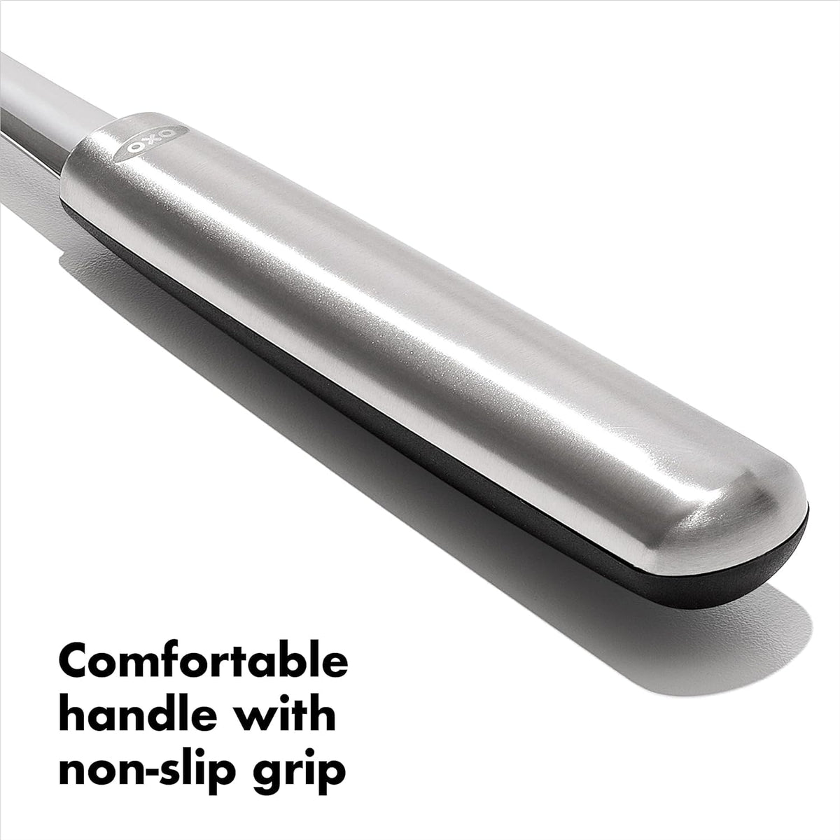 OXO Steel Slotted Spoon with soft non-slip grip for comfortable handling