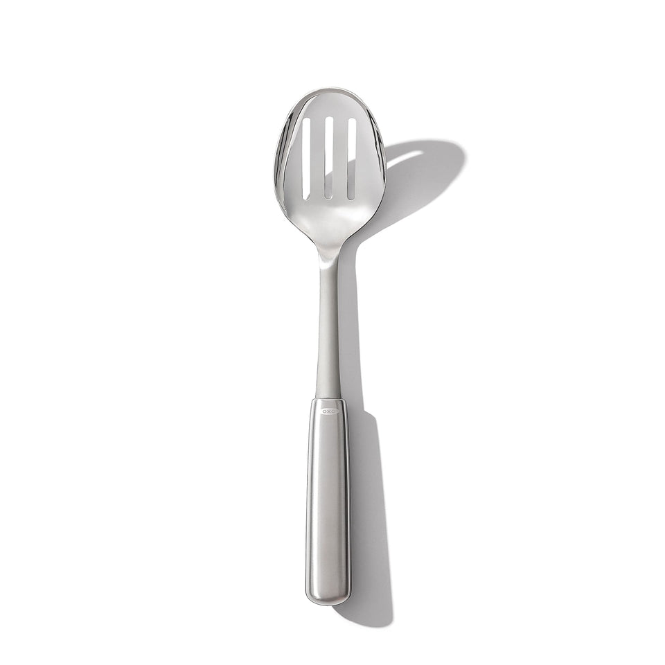 OXO Steel Slotted Spoon straining vegetables from pot