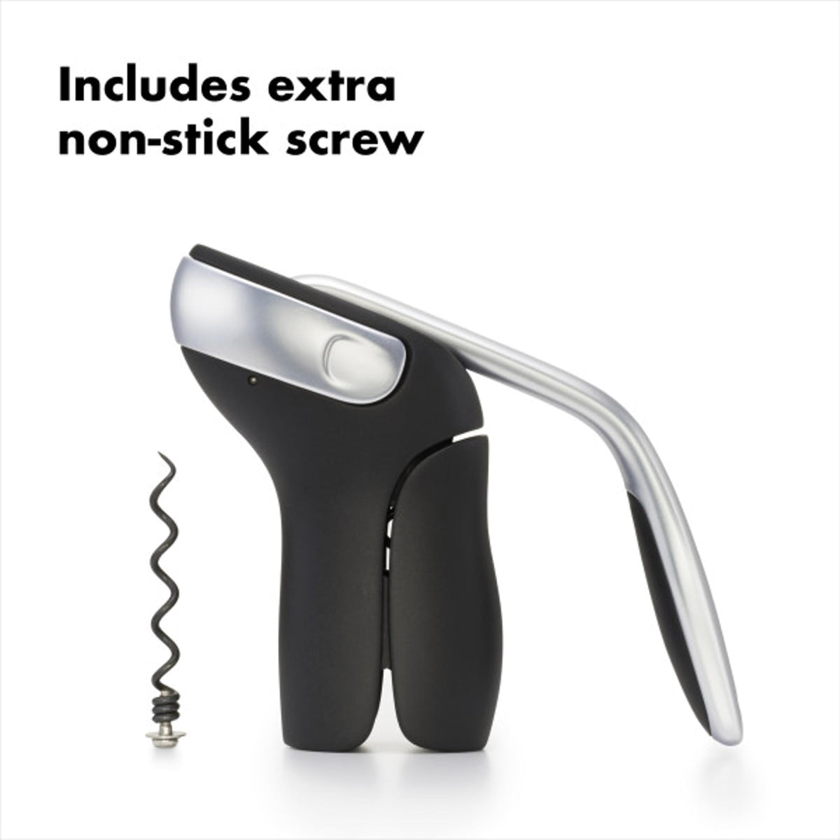 OXO Steel Vertical Lever Corkscrew handle with soft grip for comfort