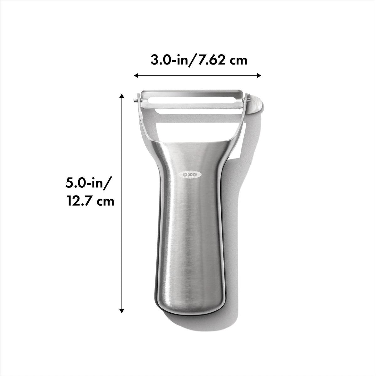 OXO Steel Y-Peeler ergonomic handle for comfortable peeling