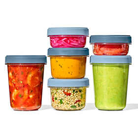 OXO Twist & Stack 12oz container with clear lid and leakproof seal for leftovers.