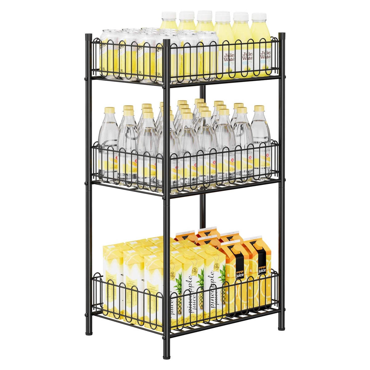 OYEAL 3-tier organizer front view showing sturdy frame for easy beverage access