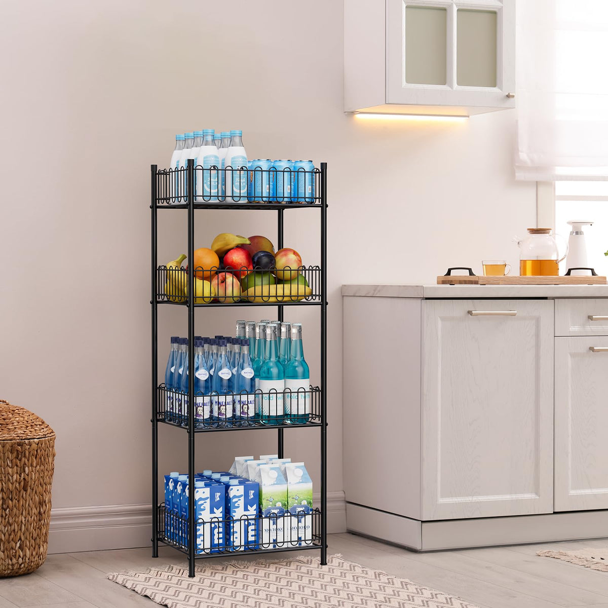 OYEAL kitchen pantry 4-tier rack optimizes vertical space.