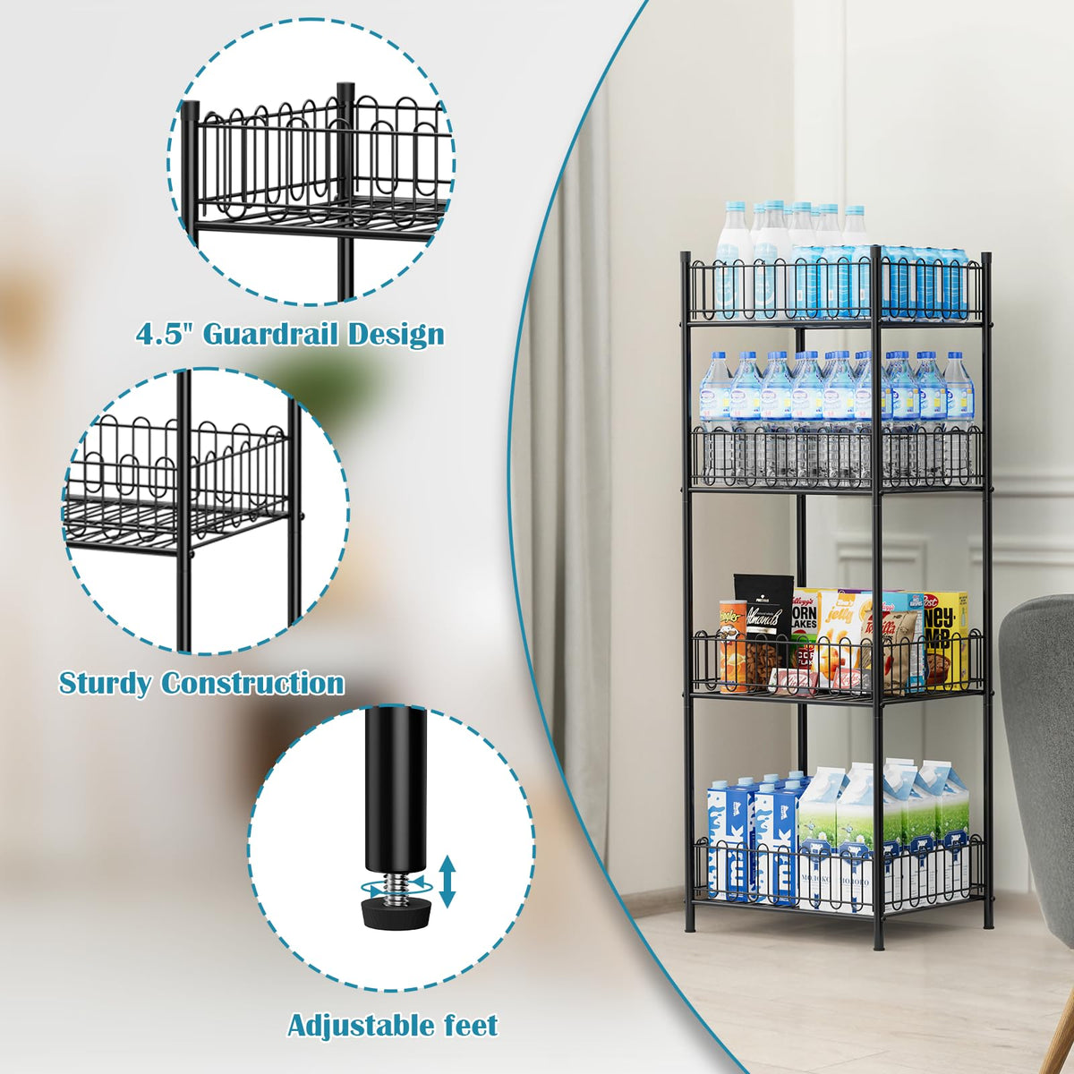 OYEAL soda can rack pantry panorama highlights versatile storage options.