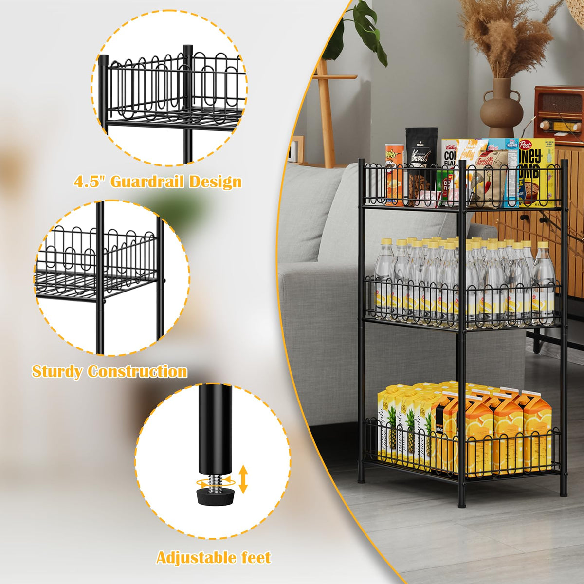 OYEAL vertical storage shelf on kitchen counter holds bottles and cans