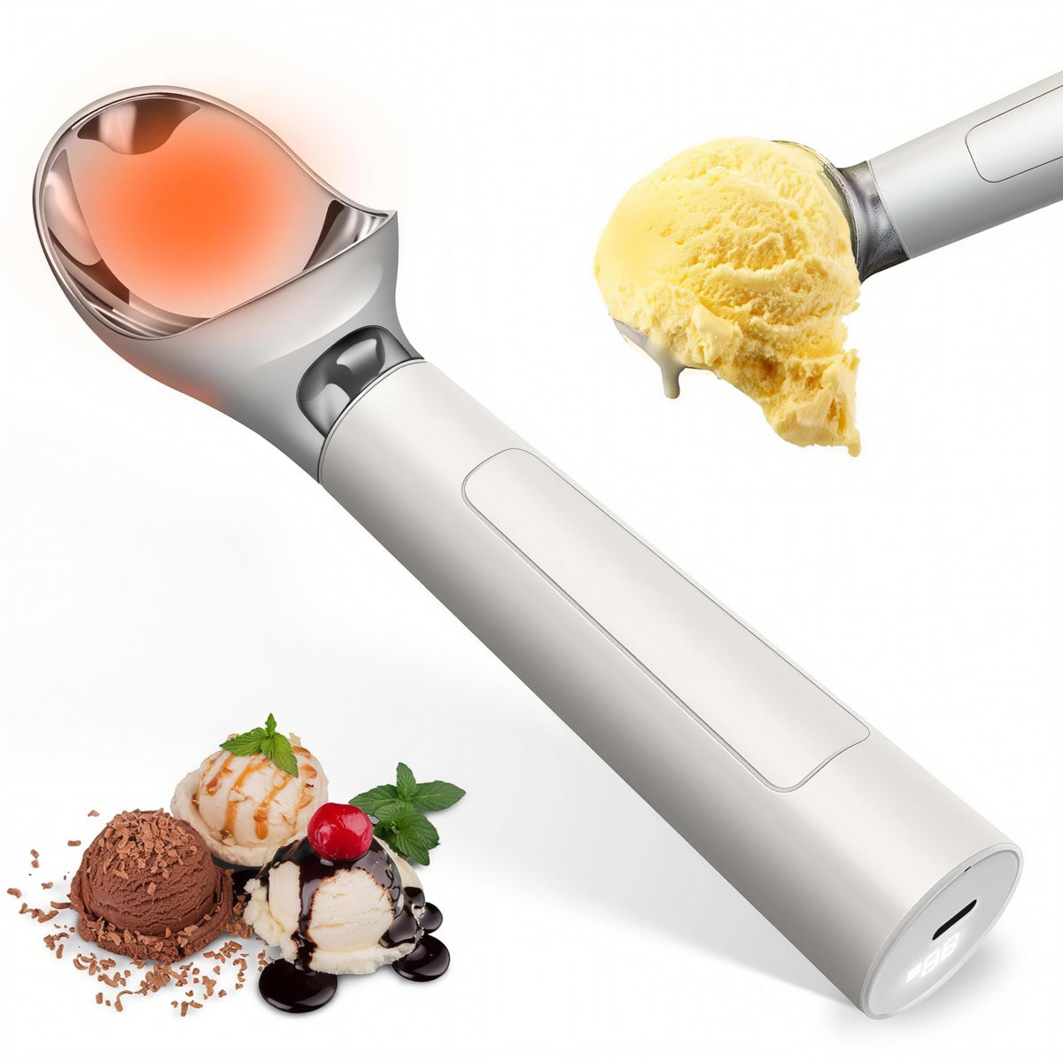 oyeftp heated ice cream scoop in use for smooth, effortless servings