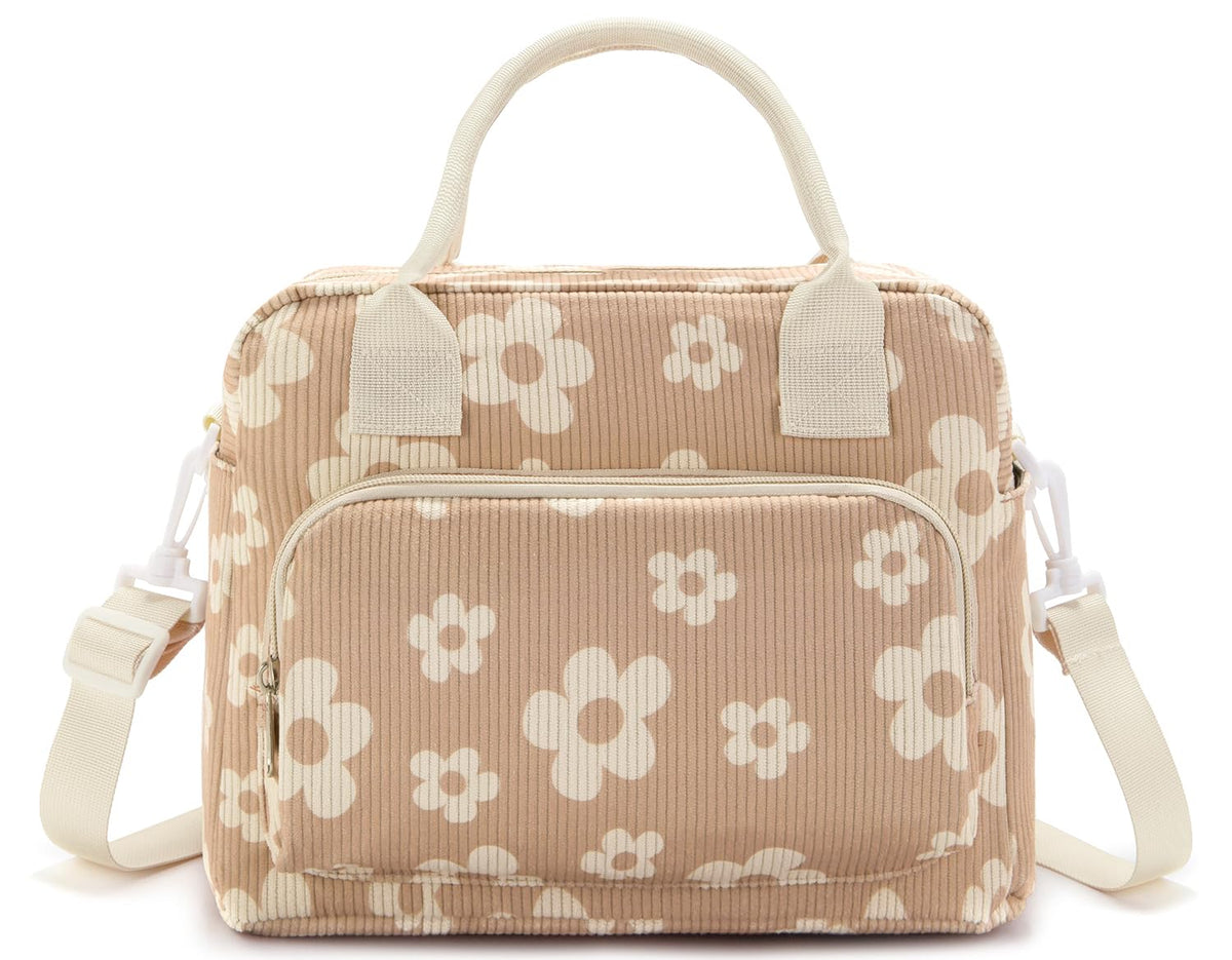 OYLOLA lunch bag with brown flower pattern, stylish daily carry.