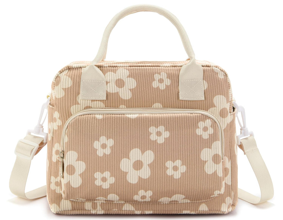 OYLOLA lunch bag with brown flower pattern, stylish daily carry.